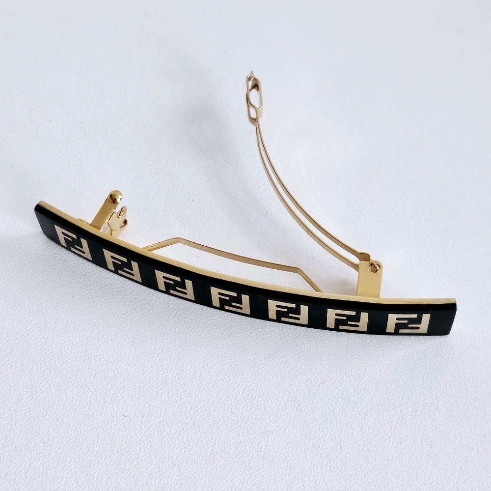 Fendi Black & Gold Brass Hair Barette - Picture 2 of 5